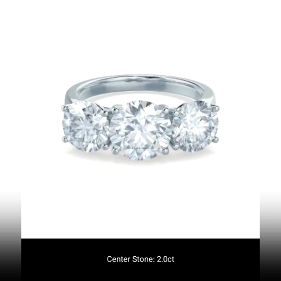 Certified 4.0ct. t.w. Moissanite Diamond Three Stone Engagement Ring NEW